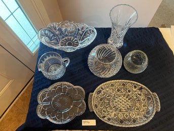 Crystal Glass Lot - Rose Bowl / Platter / Pitcher  Vase & More!