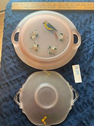 Painted Satin Pink Depression Glass Platter Lot