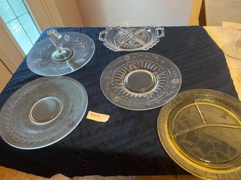 Depression Glass 5 Piece Plate & Platter Lot