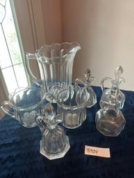 Seven Piece Glassware Lot - Pitcher / Cruets / Spooners