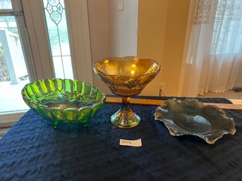 Lot Of Three Vintage Carnival / Iridescent Glass Pieces