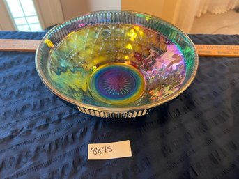 Blue Iridescent Carnival Indiana Glass Windsor Pattern Bowl