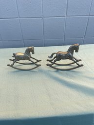 Pair Of Solid Brass Rocking Horse Vintage Figurine Vintage Collectible