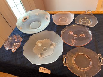 Depression Glass Lot - Satin Clear & Pink Glass Mix