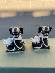 Pair Of Foo Ceramic Chinese Dogs Pottery Book Ends Vintage Bookend Statue Figurines