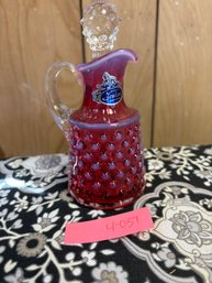 Gorgeous Vintage Fenton Hobnail Opalescent Cranberry Art Glass Cruet With Stopper