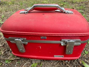 Vintage Red Luggage Case With Contents