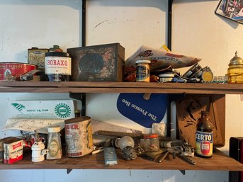 Entire Two Shelf Contents - Vintage Tins, Containers, And So Much More!