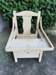 Antique Wood Painted Potty Chair With Flip Up Tray Top