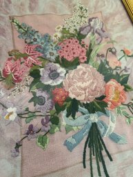 Vintage Floral Needlepoint Framed Artwork