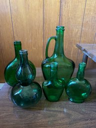 Lot Of Vintage Green Glass Bottles