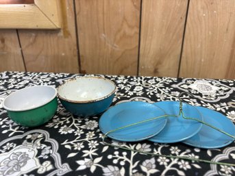 Lot Of Vintage Metal Enamel Children's Toy Dishes