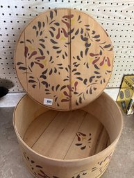 Fantastic Large Round Wood Cheese Box With Painting