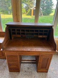 Antique Secretary And Base, Roll Top Present But Not Complete