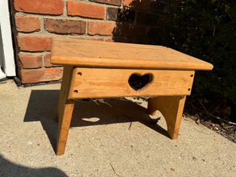 Wood Step Stool / Bench With Heart Embellishment