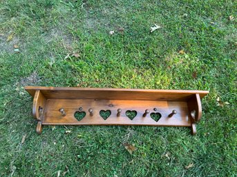 Heart Embellished Wood Shelf With Coat Hooks