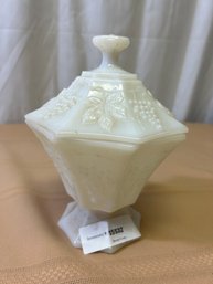 Milk Glass Harvest Grape Candy Dish With Lid