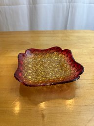 Vintage Amberina Glass Daisy & Button Patterned Dish