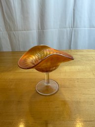 Beautiful Footed Carnival Glass Leaves And Berries Dish