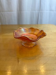Gorgeous Carnival Glass Footed Sherbet Dish With Ruffled Edge