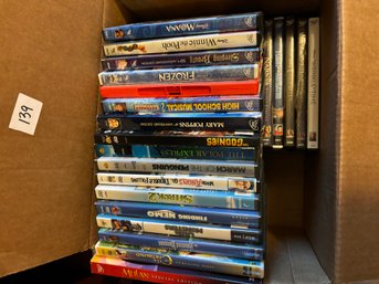 Box Lot Of DVDs Including Many Children's & Family Movies - Pixar & Disney