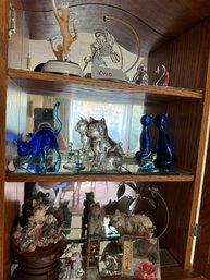 Home Decor Lot And Shelf With Art Glass Cats