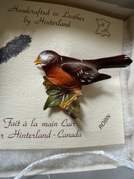 Vintage Hinterland Canada Leather Bird Brooch - On Original Card