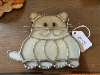 Leaded White Glass Window Cat