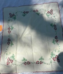 Deliciously Charming Vintage Embroidered Strawberry Tablecloth