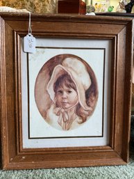 Vintage Framed Art Girl With Bonnet