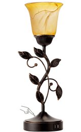 Gorgeous Roriano Leaf Lamp With Amber Glass Shade New In Box