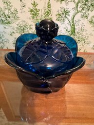 Vintage Viking Blue Leaf Candy Jar WIth Lid