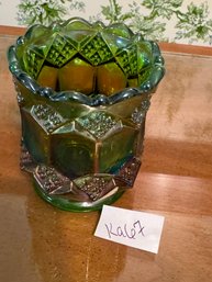 Vintage Green Pattern Glass Toothpick Holder