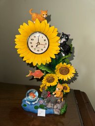 Large Cat And Fish Snow Globe Clock