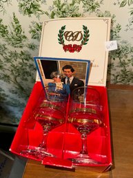 Vintage Royal Wedding Prince Of Wales & Lady Diana Spencer Pair Of Glasses / Wine Stems - W Original Box!