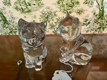 Pair Of Vintage Princess House Lead Glass Crystal Cat Figurines