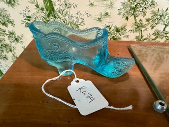 Vintage Blue Glass Shoe