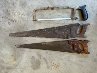 Saw Lot - Two Wood Antique Hand Saws And More