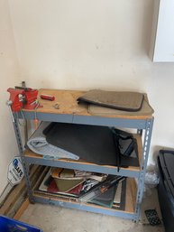 Metal Shelf With Vice And Contents