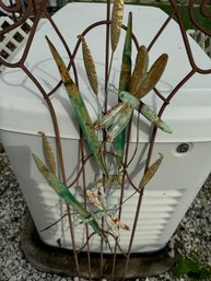 Dragonfly And Cat Tails Metal Lawn Art