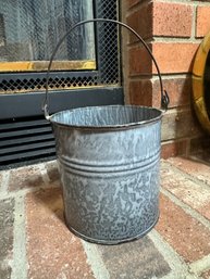 Antique Grey Enamelware Pail Or Bucket With Handle