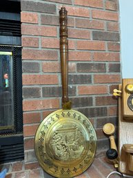 Antique Bed Warmer Brass & Wood Handle