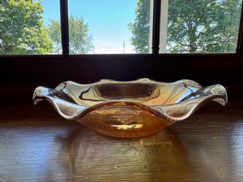 Floragold Pattern Marigold Carnival Glass Ruffled Serving Bowl