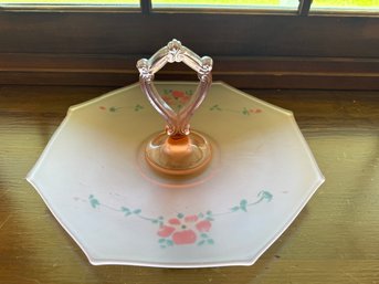 Pink Frosted Depression Glass Tidbit Tray