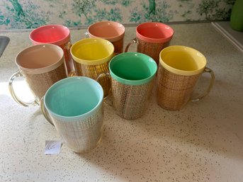 Vintage Mid Century Set Of 8 Raffiaware Thermo Tumblers