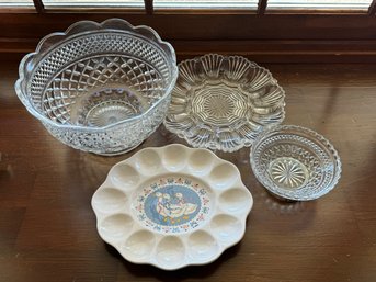 Vintage Glassware Lot Including Egg Trays, Anchor Hocking Wexford, And More