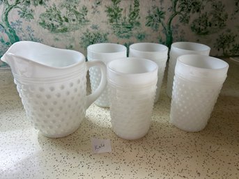 Anchor Hocking Milk Glass Pitcher And Cups Lot