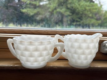 Anchor Hocking Milk Glass Creamer And Sugar