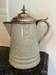 Antique Grey Enamel Wear Coffee Pot With Attached Lid