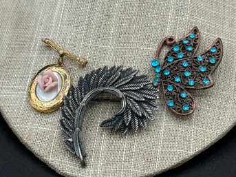 Lot Of Three Brooches - Rhinestones & More!